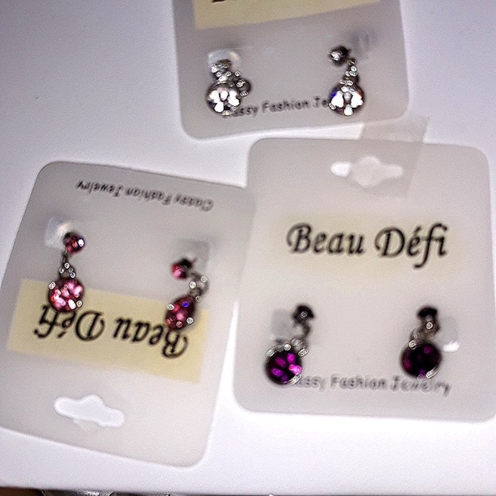 3pc stud drop multicolor birthstone earrings new